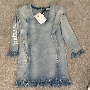Fringed Casual Denim Dress - Blue